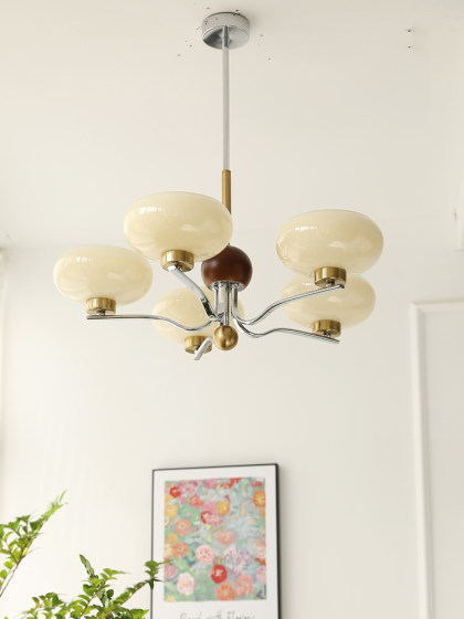 Vintage Living Room Chandelier, Retro Dining Room French Bauhaus Style Dining Room Bedroom Study Cream Persimmon Solid Wood Lighting Fixtures