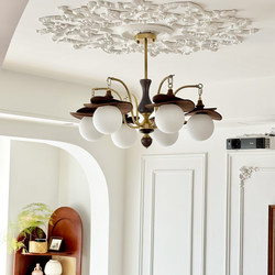 French Mid-Century Style Solid Wood Living Room Chandelier, American Retro Glass Magic Bean Creative Dining Room Study Master Bedroom Room Lamp