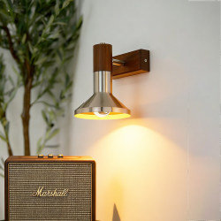 Vintage Bedside Lamp for Bedroom, Retro Bauhaus Solid Wood Living Room Study Rotatable Reading Lamp, Corridor Aisle Wall Lamp