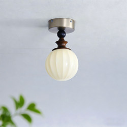 Vintage Cream-Style Corridor Light with a High-End Feel, French Retro Entryway Glass Bamboo-Patterned Balcony Ceiling Light