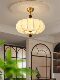 French Mid-Century Style South Sea Chandelier, Round Bedroom Lamp, American Retro Study Room Living Room Pumpkin Fabric Printed Lighting Fixtures