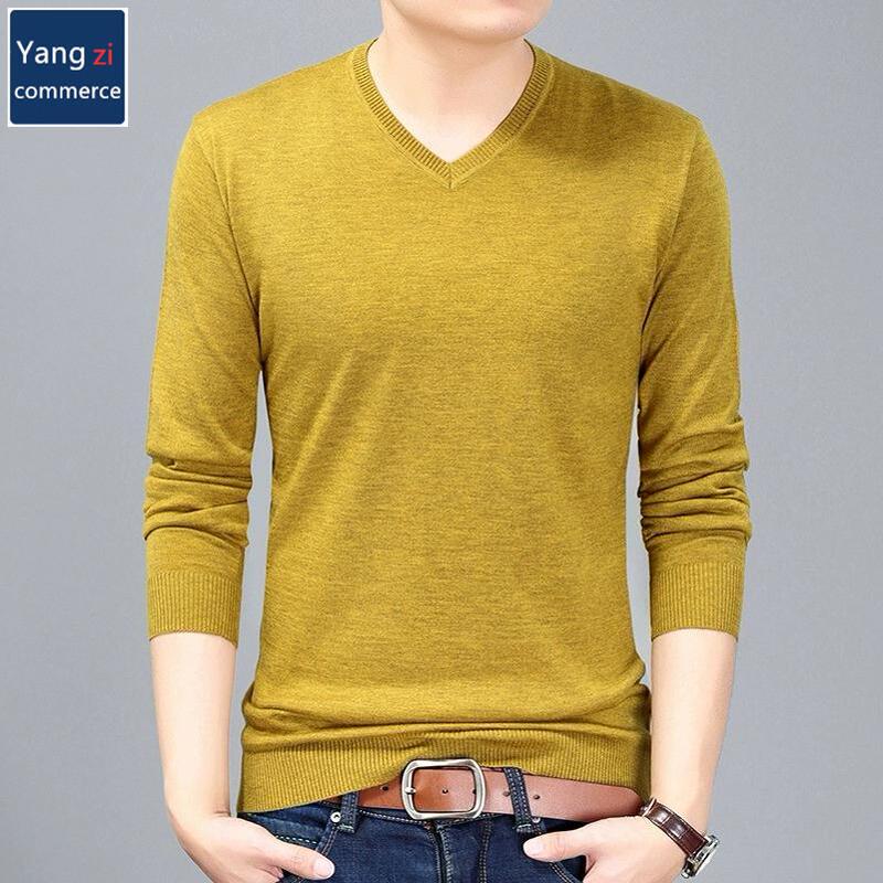 Erdos Autumn Thin Wool Sweater Men's V-Neck Solid Color Base Knit Sweater Men's Long-Sleeve T-Shirt