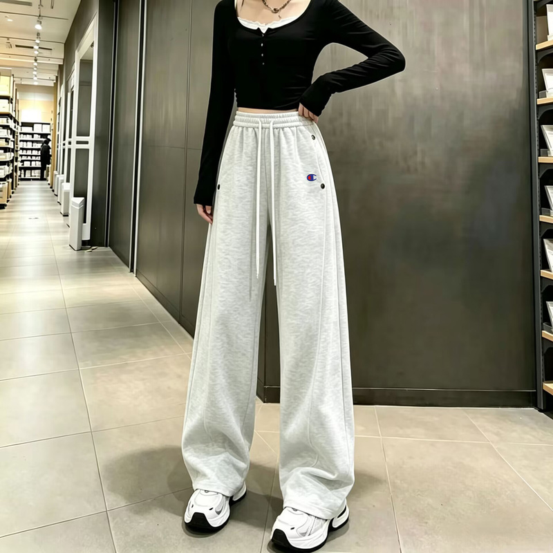 Japanese Style Champion Sweatpants Drapey Wide-Leg Pants for Women 2026 New Autumn and Winter Couple Loose Casual Fleece-Lined Scimitar Pants