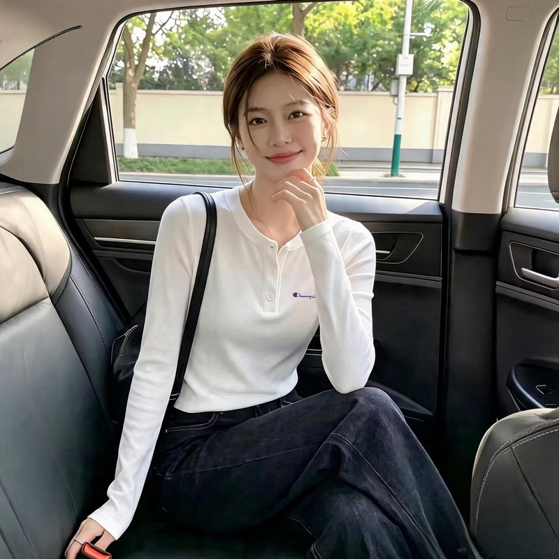 Japanese-Style Champion White Pure Cotton Regular Shoulder Long-Sleeve T-Shirt for Women 2026 New Spring and Autumn Outerwear Fashionable Slim-Fit Base Shirt Japanese-Style Champion White Pure Cotton Regular Shoulder Long-Sleeve T-Shirt for Women 2026 New Spring and Autumn Outerwear Fashionable Slim-Fit Base Shirt