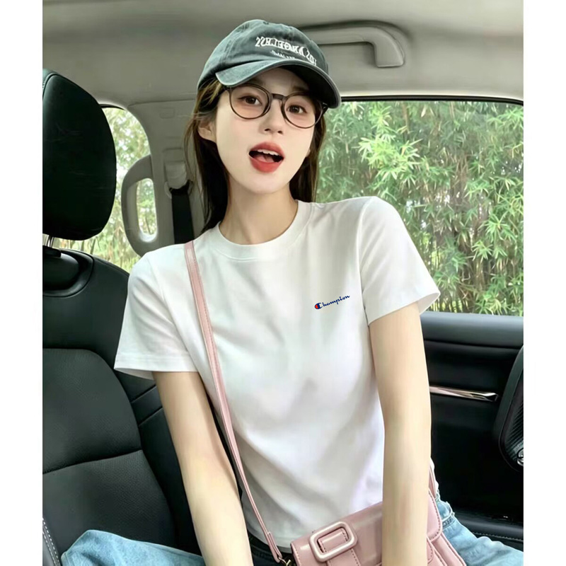 Japanese Style Champion Short-Sleeve T-Shirt for Women, Summer 2026 New Model, Pure Cotton, Slim Fit, Slimming Base Shirt, Trendy Brand, Regular Shoulder Top