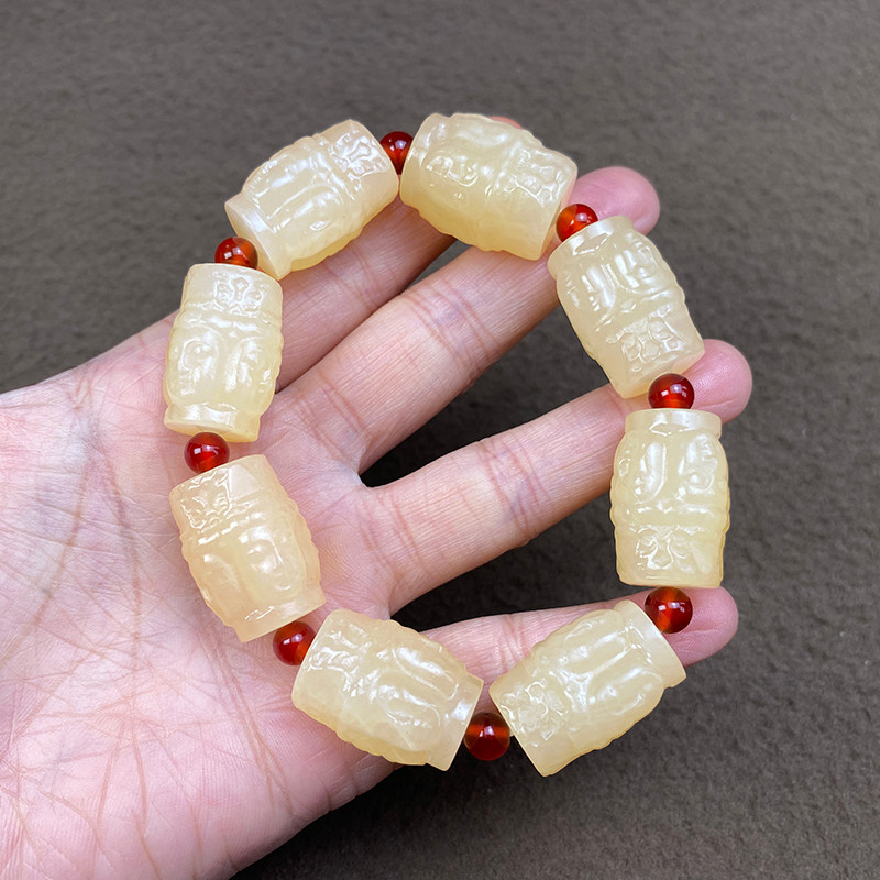 Huanglongyu four-sided Avalokitesvara bracelet for men and women barrel beads Avalokitesvara Bodhisattva bracelet single circle topaz Avalokitesvara