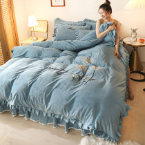 Winter coral velvet plus velvet four-piece padded flannel bed skirt double-sided Crystal velvet princess style bedding bedding