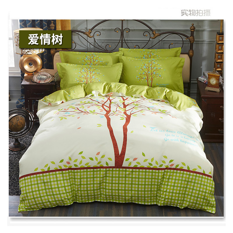 Phim hoạt hình bông bốn mảnh cotton 1.8 m giường đôi dày ấm linen quilt cover 1.5 m sinh viên giường ba mảnh