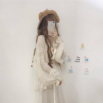 ເສື້ອຢືດແບບໂບຮານ super fairy shawl ແຂນຍາວ lace cardigan