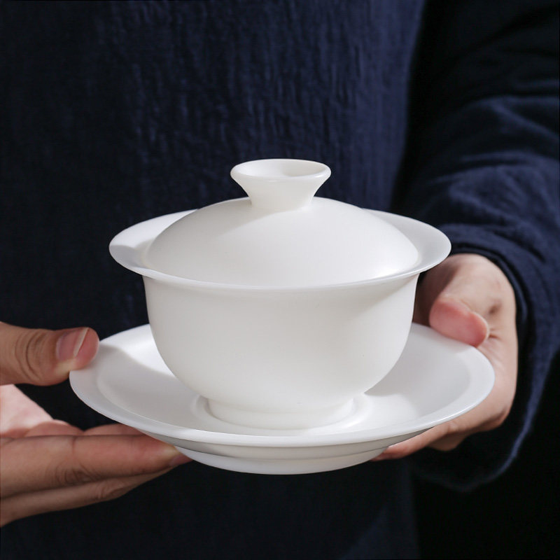 Deche Ariya Yuxian white porcelain bowl large single cup cup cup cup ceramic kung fu tea bowl