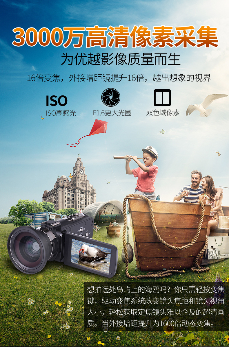 Camera kỹ thuật số tầm nhìn ban đêm của Camry / KOMERY 4K Camera Wi-Fi HD bên ngoài ống kính góc rộng máy quay siêu nhỏ