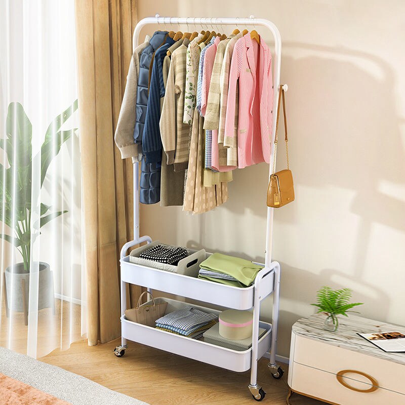 Movable clothes rack clothing rack multi-functional dormitory trolley bracket landing small narrow bedroom live room hanger