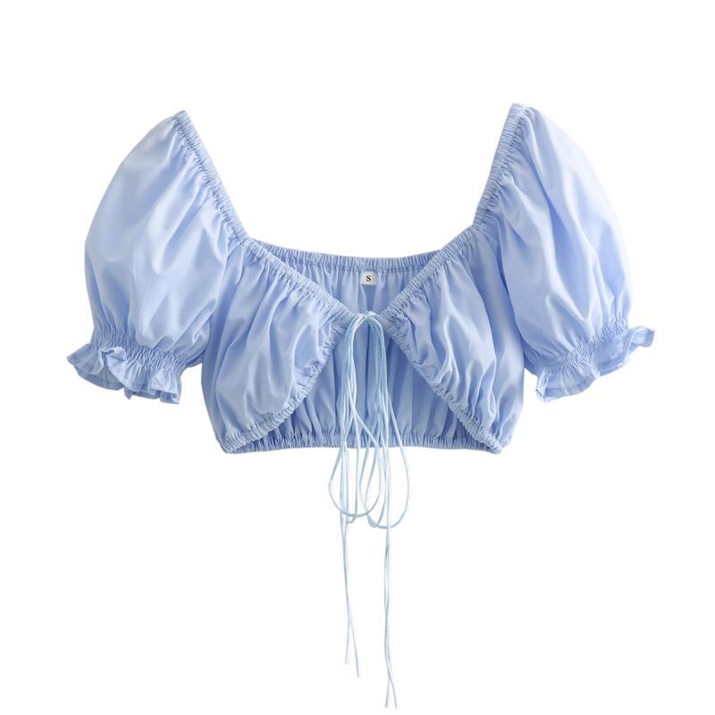 European and American Style Ultra-Short Puff Sleeve Lace-Up Shirt Shoulder Protector Vacation Shawl Short-Sleeved Fashion New Pleated Corset Cardigan