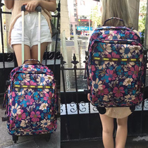 Double Shoulder Can Pull Backpack Travel Bag Woman Oxford Cloth Large Capacity Light Shopping Bag Suitcase Man 20 Inch Universal Wheel