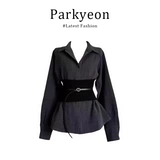 Приталенный лонгслив, корсет, осенняя дизайнерская рубашка, изысканный стиль, тренд сезона