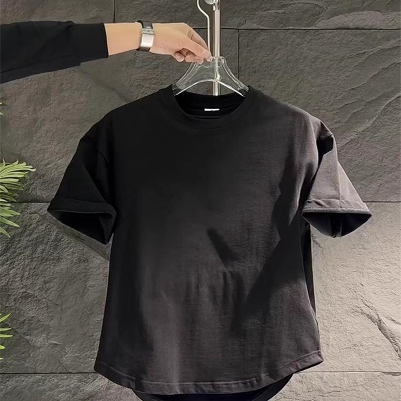 Summer New Style Swallowtail Solid Color T-Shirt for Men, Slim Fit Base Shirt, Korean Style Casual Curved Hem Men's Short Sleeve