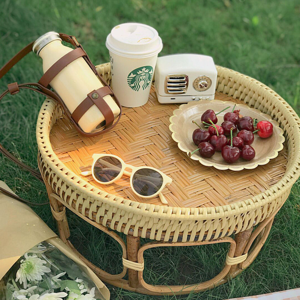 ins imported rattan weaving handmade picnic coffee table fruit mat living room sofa bamboo weaving fruit plate homestay dessert tai