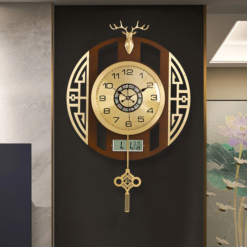 New Chinese brass hanging bell household living room creative table hanging wall Chinese wind decorated wall clock high-end silent quartz clock-Taobao