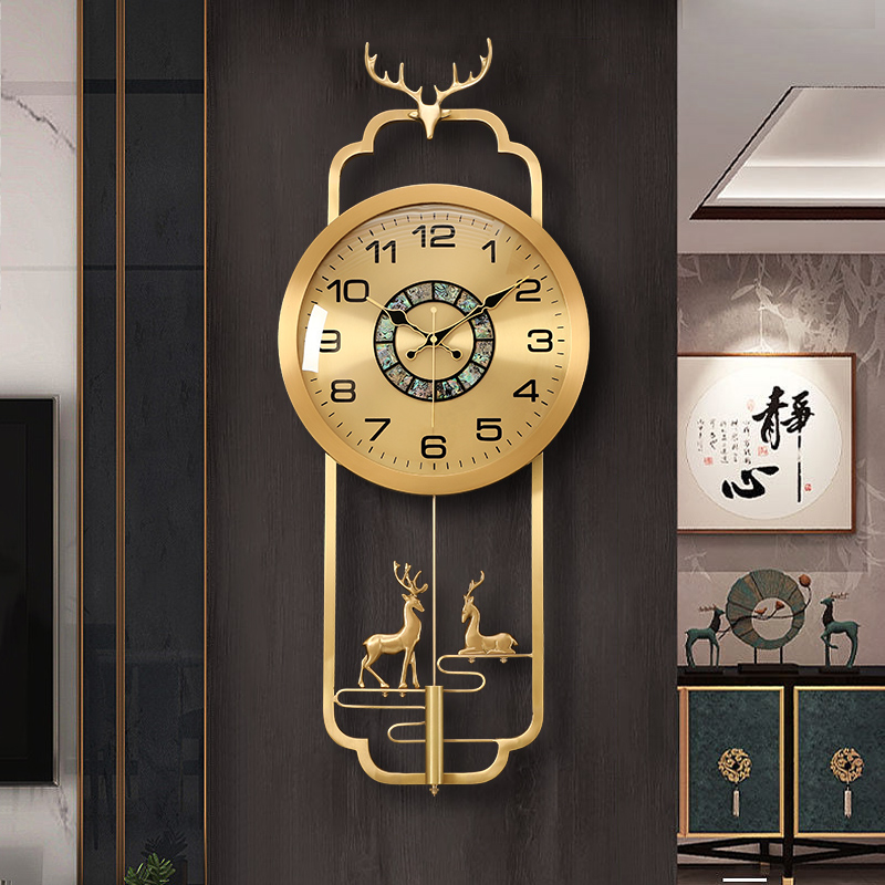 New Chinese brass hanging bell household light extravagant table hanging wall Living room Decorative Wall Bell Hall Genguan Silent quartz Clock Table-Taobao