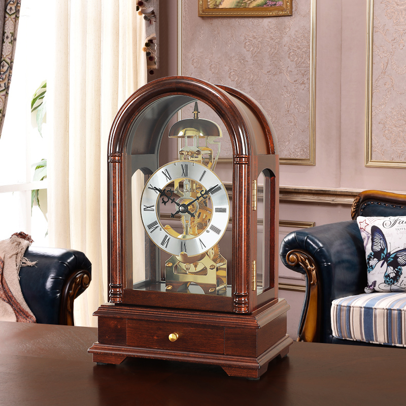 European-style mechanical grandfather clock living room tabletop creative sitting clock solid wood decoration ornament clock Polaris movement vintage clock
