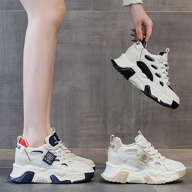 Hong Kong's Popular Dad Sneakers for Women, 2025 New Autumn Style, Genuine Leather Brand, Autumn and Winter, Petite, Thick-Soled, Height-Increasing Women's Shoes