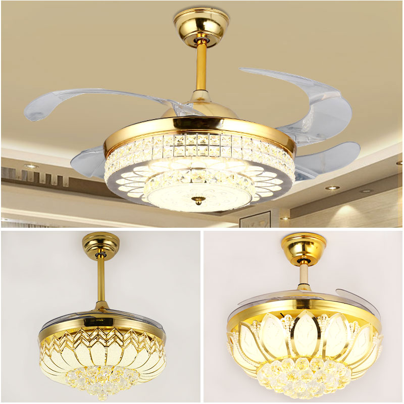 Factory wholesale new living room ceiling fan light led commercial bedroom dining room invisible ceiling fan light with light electric fan chandelier