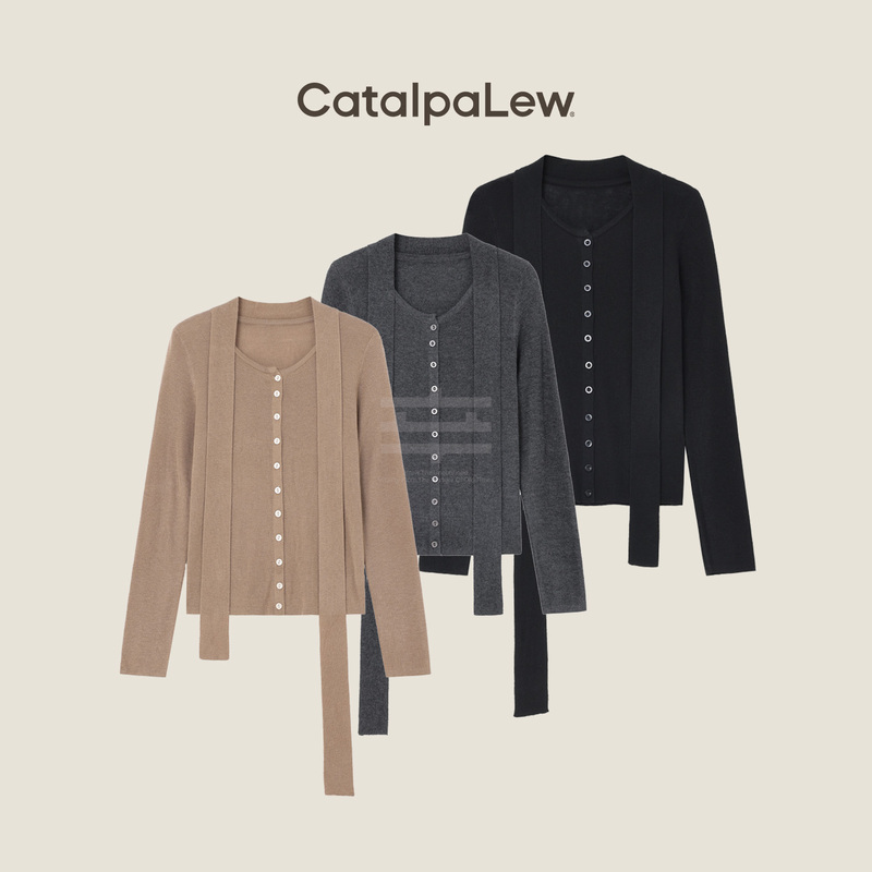Xin Zili's "Shunhua" Merino Fine Wool Yarn Is Used to Knit a Double-Ribbon Deconstructed Draped Open-Front Knit Cardigan