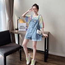 Junior high school students 2021 summer new foreign style fat womens single size female set 200kg fat MM denim pants short