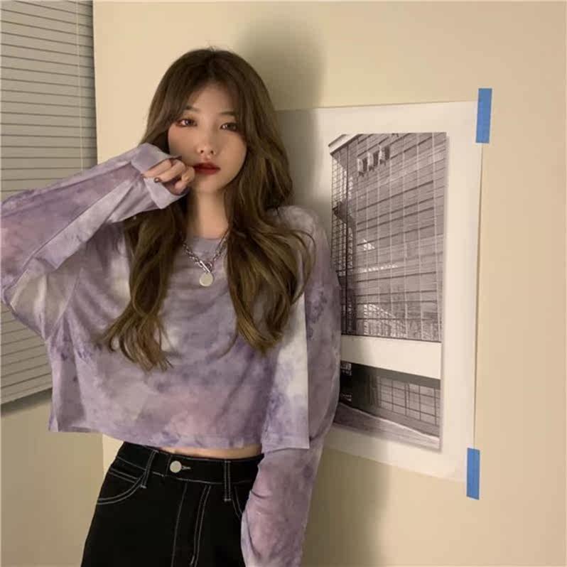 Lined top summer mesh sunscreen shirt female summer thin 2021 New loose tie-dyed long sleeve T-shirt blouse short