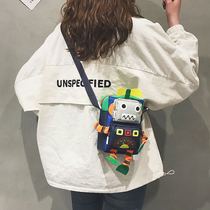 2022 new children canvas small satchel creative cartoon robot trampoline satchel satchel with zero money mobile phone packets