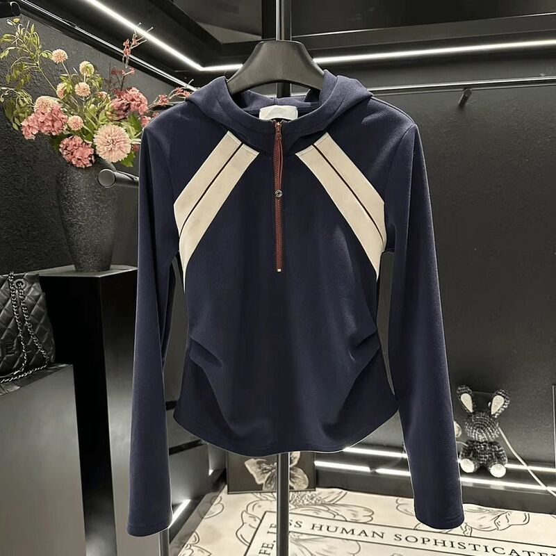 Plus Size 150kg Fat Girl Hoodie with Raglan Sleeves, Color-Blocked Short Top for Women, Autumn ins Fashionable Slimming Versatile Sweatshirt