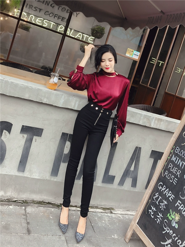 Mùa thu đông 2018 mới của phụ nữ Phiên bản Hàn Quốc của quần legging đen mỏng nữ có eo cao là quần skinny bút chì nữ quần lót lông cho nữ