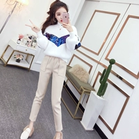 Bộ đồ hai dây màu đỏ tinh nghịch mùa đông nước hoa nhỏ phong cách lỏng lẻo cao cổ áo len sequin + quần len cạp cao cạp cao đồ bộ kiểu đẹp 2021