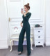 2022 autumn and winter new Korean version v-neck long-sleeved high waist slimming waist loose straight wide-leg jumpsuit trousers women