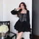 Retro, high-end, pure desire, hot girl, Korean style, little black dress, age-reducing, small, fluffy dress, female autumn new style