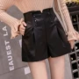 Quần short nữ thu đông 2018 mới thời trang Hàn Quốc đôi eo cao là quần skinny da pu giản dị mặc quần ống rộng quần đùi big size cho nữ