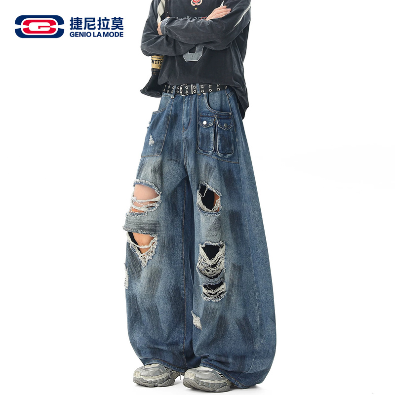 Geniolamode Splash-Ink Ripped Jeans for Men 2026 Autumn New American High Street Style Loose Wide-Leg Pants Geniolamode Splash-Ink Ripped Jeans for Men 2026 Autumn New American High Street Style Loose Wide-Leg Pants