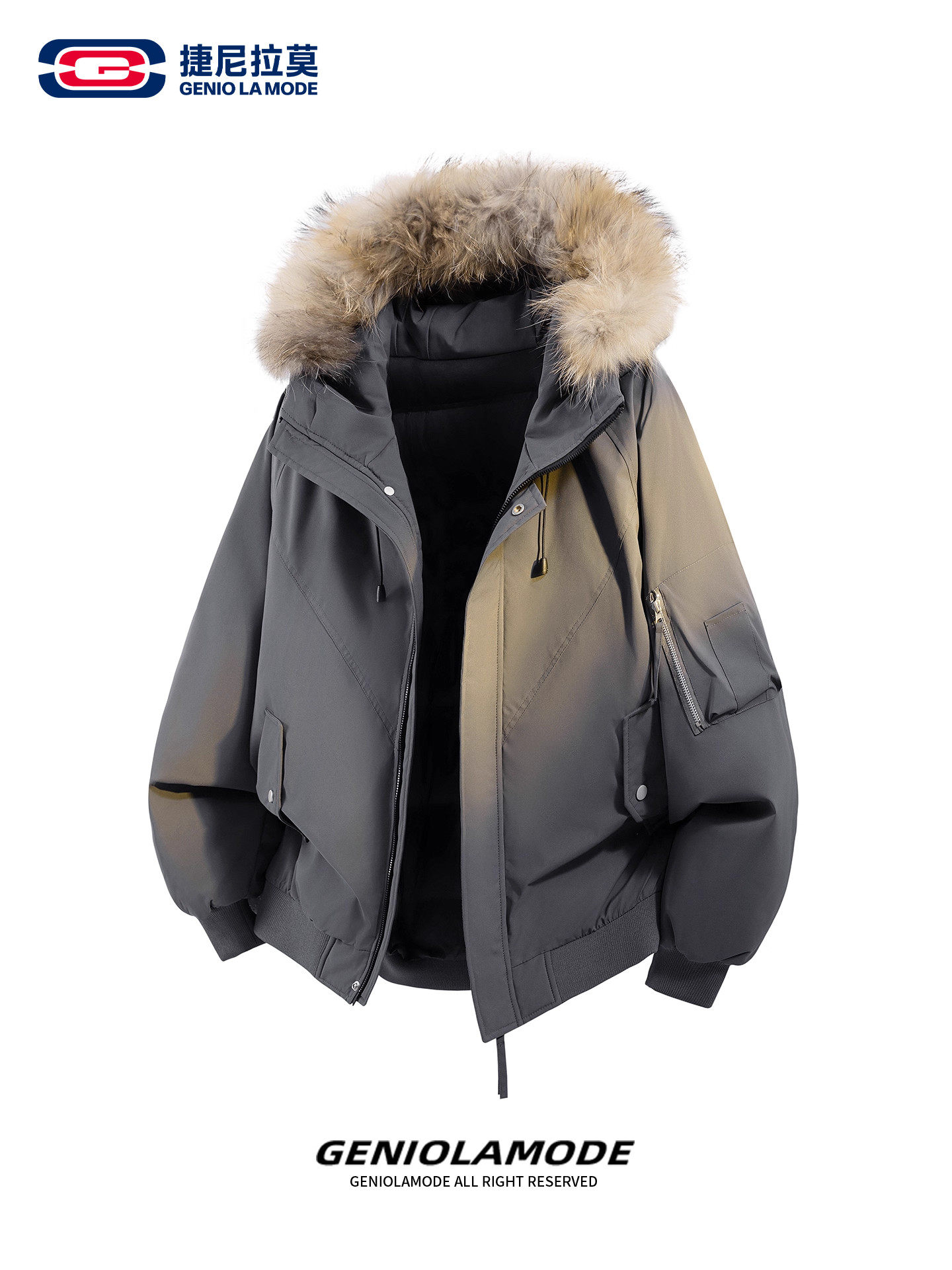 Geniolamode Three-Proof Detachable Large Fur Collar down Jacket Men's Winter Cold-Proof Coat Mountain Style Jacket Trendy