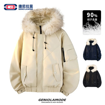 Geniolamode Workwear Fur Collar down Jacket Men's Winter Heavy-Duty Detroit Parka Retro Coat