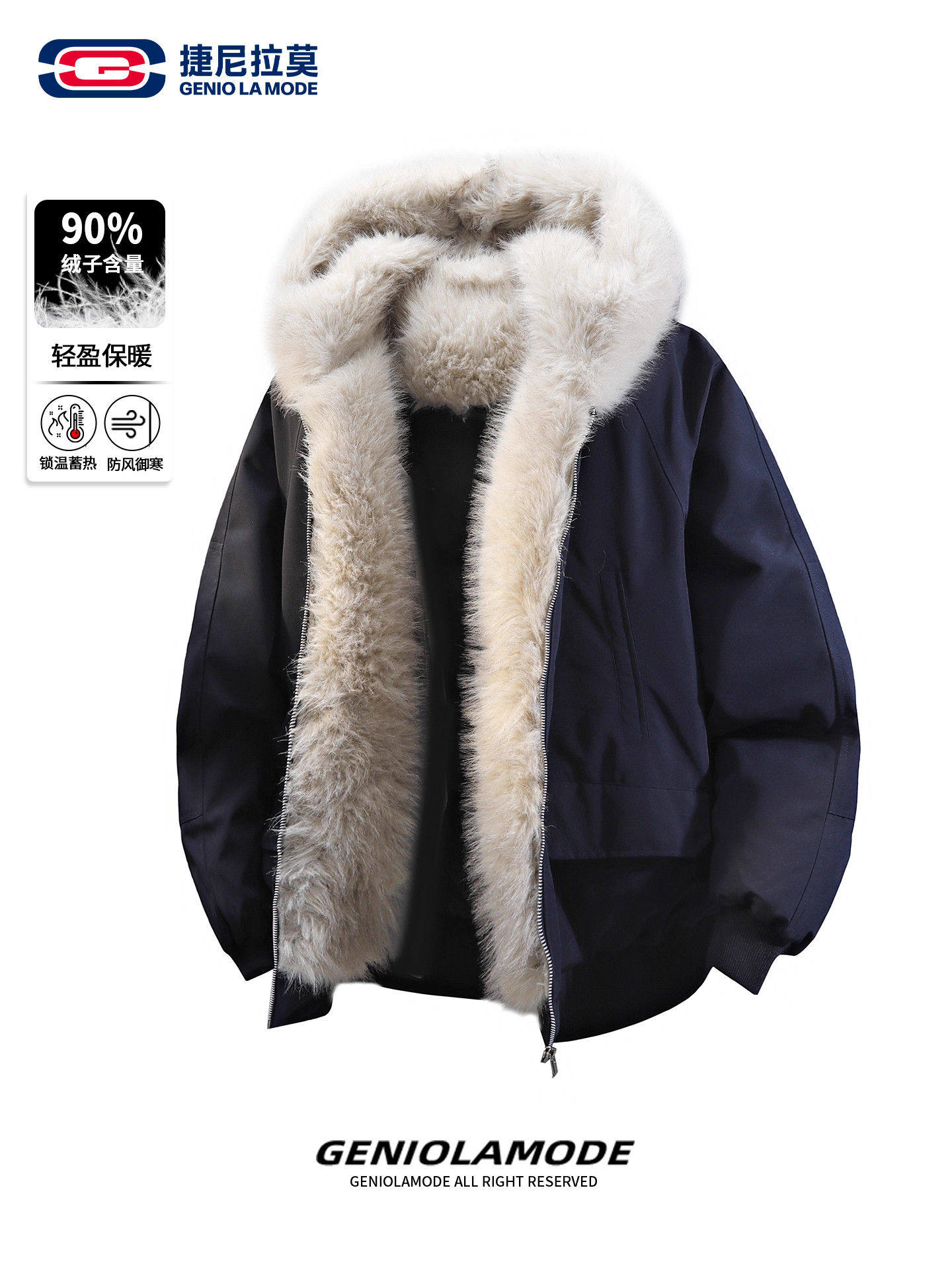 Geniolamode Retro Relaxed down Jacket Men's Winter American Style Warm Mountain Carving Parka