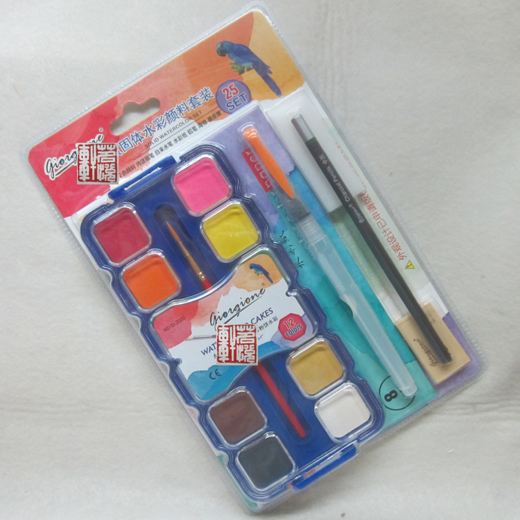 Joercione G-2000 solid water color paint suit 12 color water color powder cake with water-based pen pencil eraser