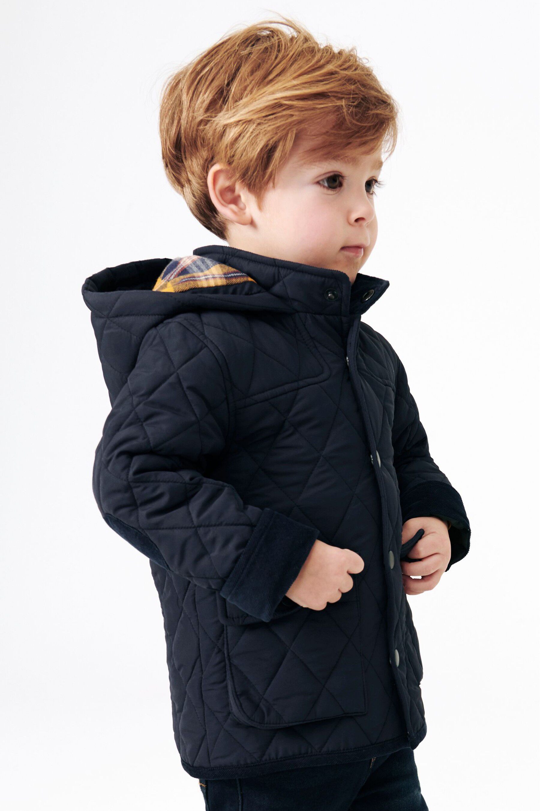 Children's clothing NEXT UK boy boy baby winter dark blue rhombus hooded jacket jacket cotton clothing