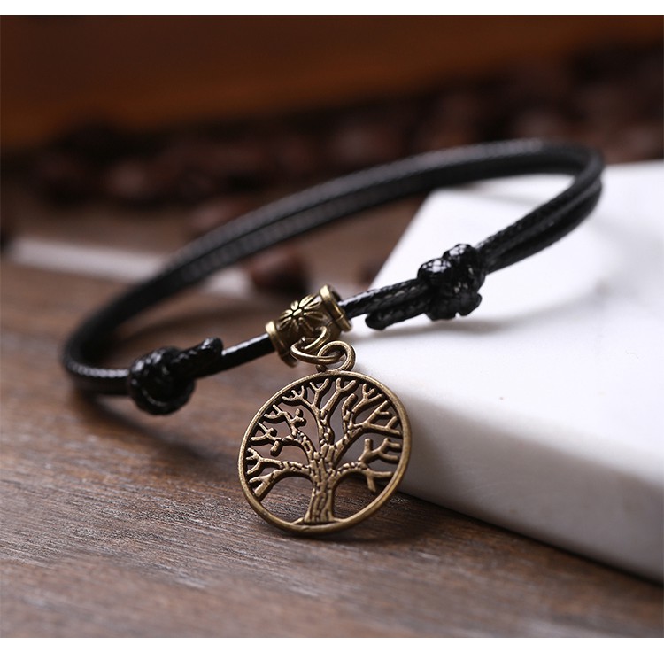 Phiên bản Hàn Quốc của retro dây đen bánh lái vòng chân đen nam và nữ cá tính chân đỏ dây mùa hè trang sức sinh viên Hàn Quốc lắc chân vàng PNJ