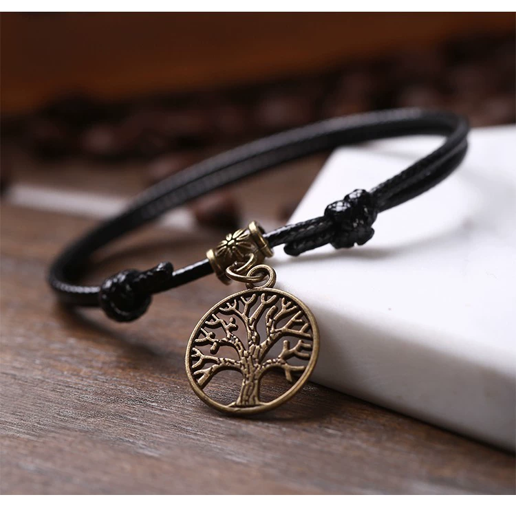 Phiên bản Hàn Quốc của retro dây đen bánh lái vòng chân đen nam và nữ cá tính chân đỏ dây mùa hè trang sức sinh viên Hàn Quốc lắc chân chuông