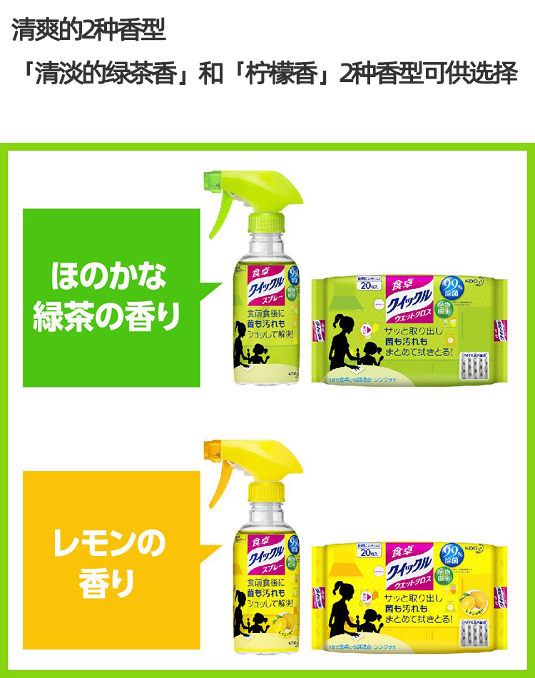 日本花王餐桌客厅厨房玩具清洁99%除菌消毒杀菌湿巾20枚 绿茶香味