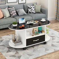 Simple modern mobile oval tempered glass coffee table table living room Household economical Kung Fu tea A few small apartments