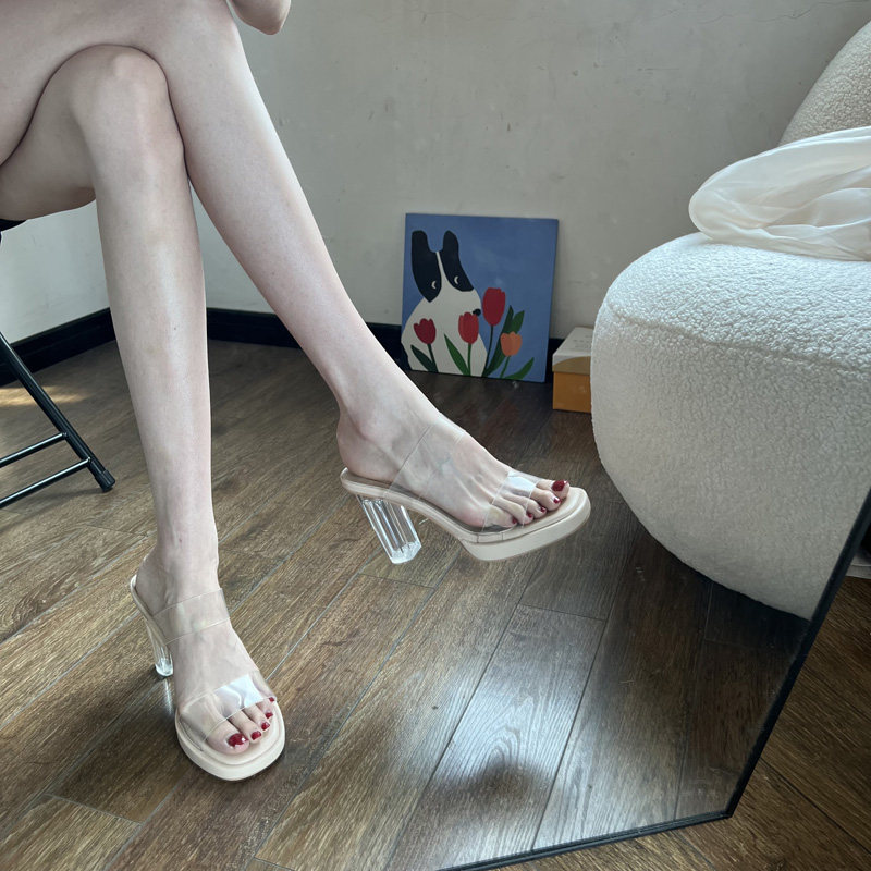 2026 Summer New Style Waterproof Platform Transparent Sandals for Women, Comfortable Chunky Heel High Heels, Stunning Crystal Slippers, Versatile