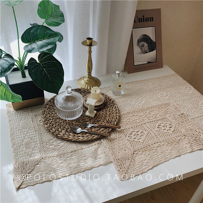Vintage forest handmade crochet pastoral lace Hollow cover cloth tablecloth Crochet tablecloth shooting props background cloth