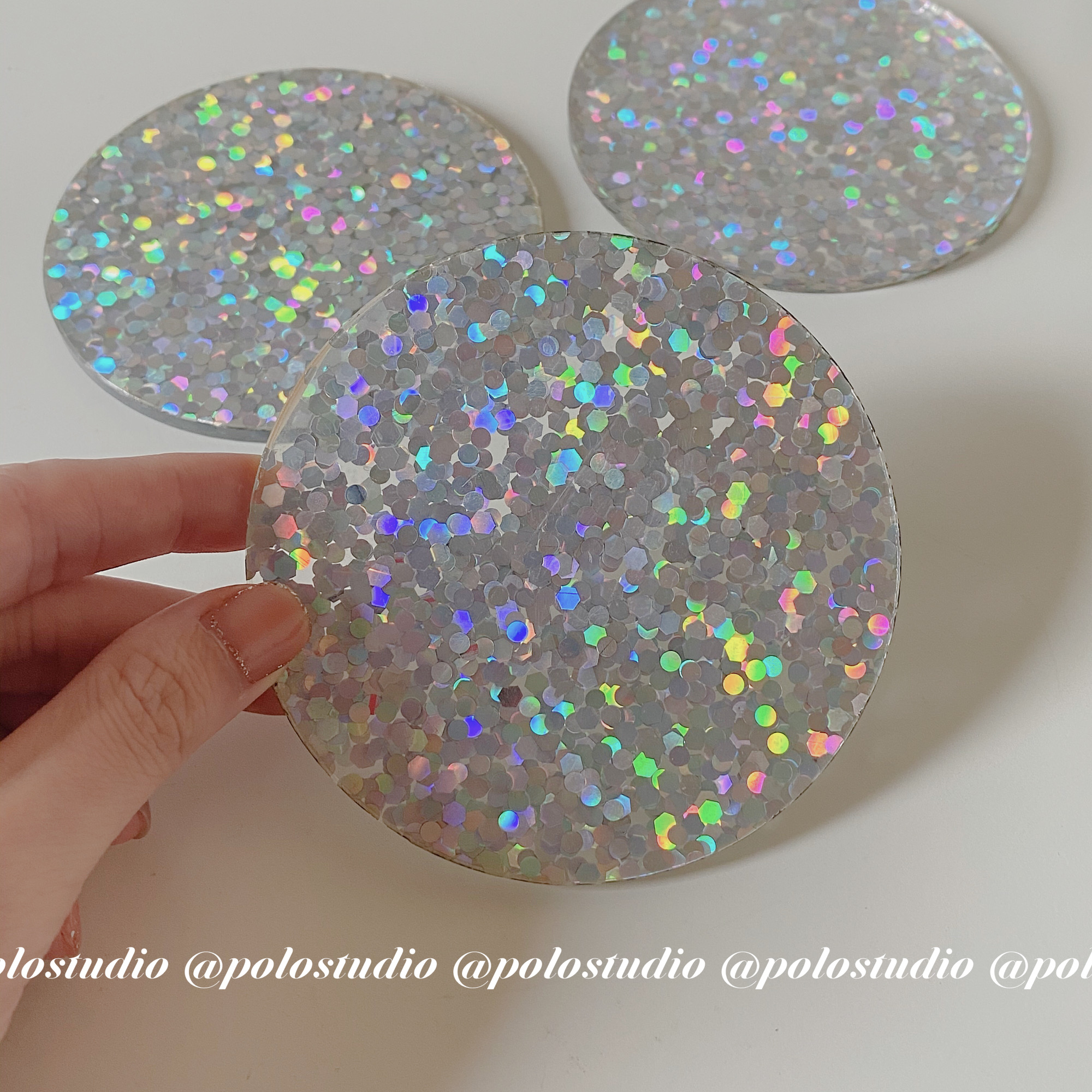 ins wind bright sheet Flash Acrylic Cup Mat Jewelry Necklace Decoration Pendulum round tray Creative home props