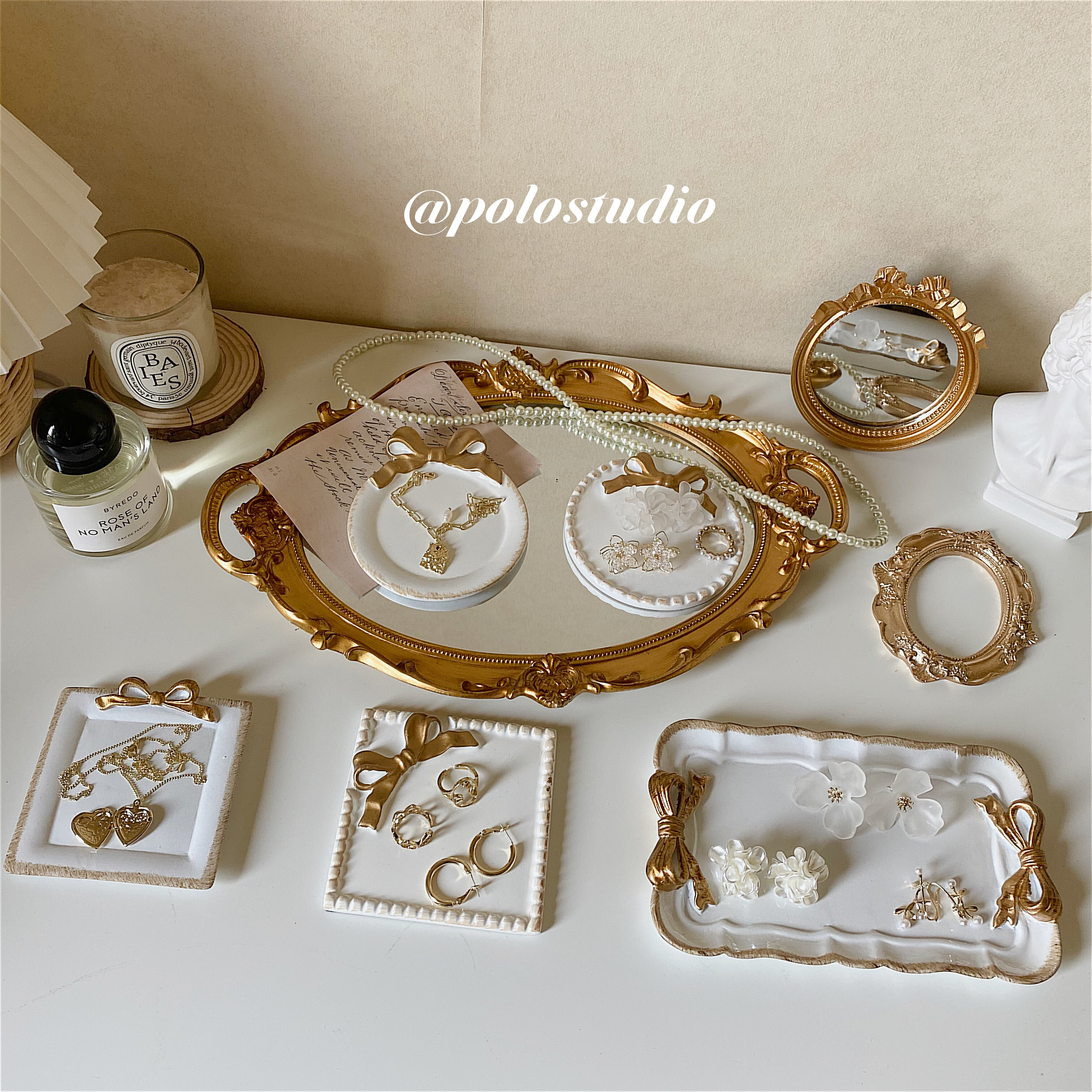 European retro bow storage small tray ins jewelry palace style photo display tray props dessert tray